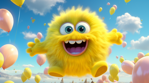 A Happy Yellow Monster Playing Under Sunny Sky