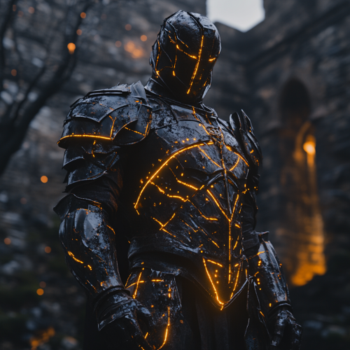 A Heroic Man in Geometric Armor Stands Victorious