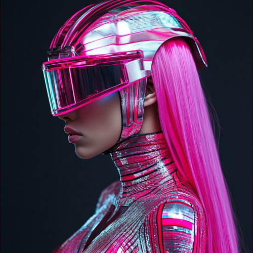 A High-Fashion Woman in 3D Helmet