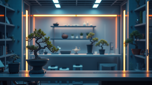 A High-Tech Lab with Indoor Bonsai Plants