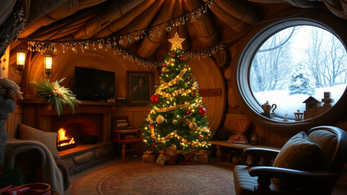 A Hobbit Hole Decorated for Christmas