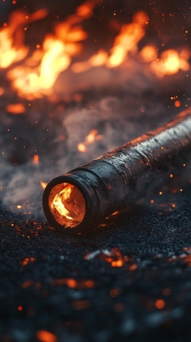 A Intense Fire Scene with Fire Hose Close-up