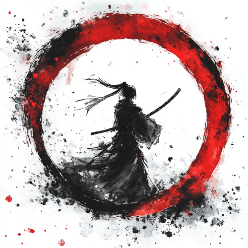 A Japanese vengeful spirit in ink painting style.