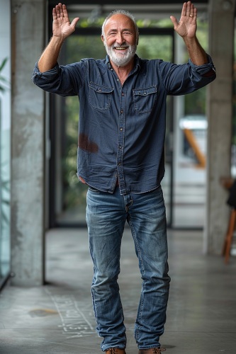 A Joyful 50-Year-Old Man Standing Energetically