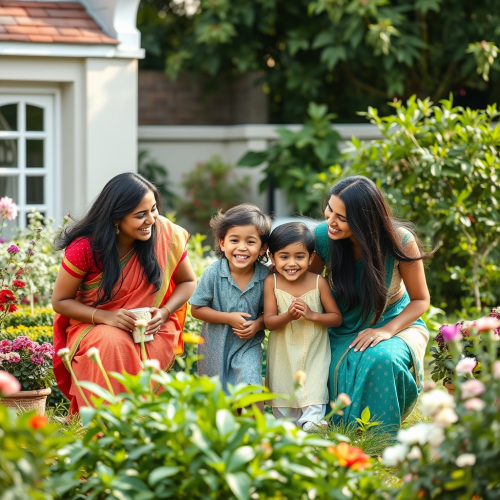 A Joyful Indian Family Playing in the Garden
