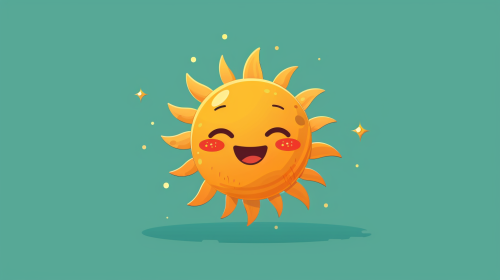 A Joyful Sun Emoji on Green Background.