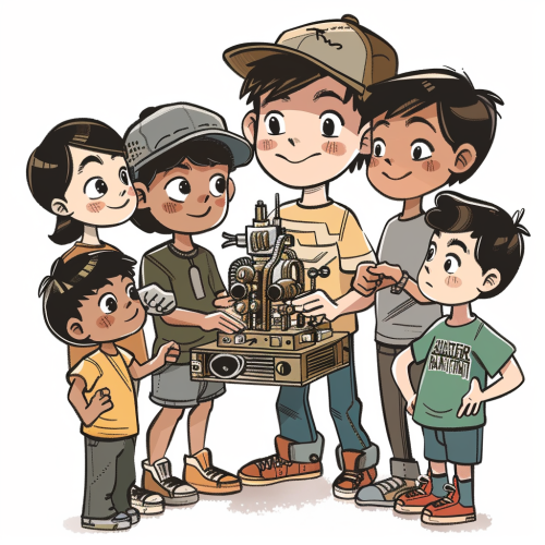 A Kid Shows Handmade Invention to Friends