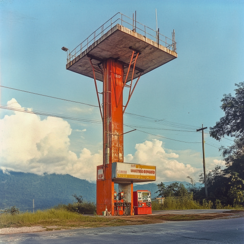 A Kite Flying High Above a Gas Station