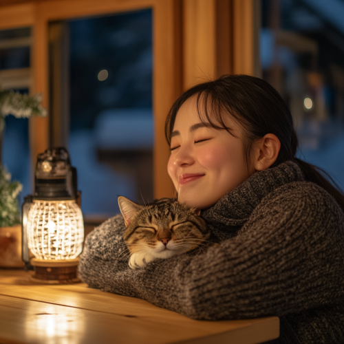 A Korean Woman's Snowy Christmas Cabin Portrait