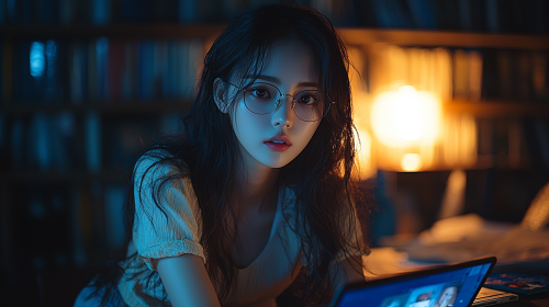 A Korean woman editing a video on laptop