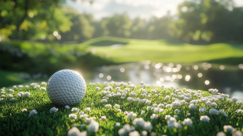 Golf Ball on Tee in Green Background