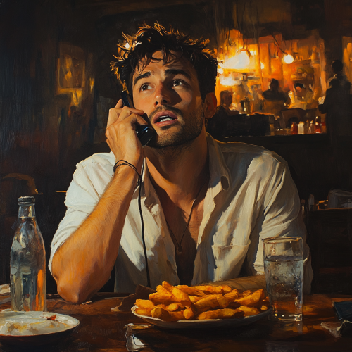 A Latino Man at Home, Complaining About Cold French Fries