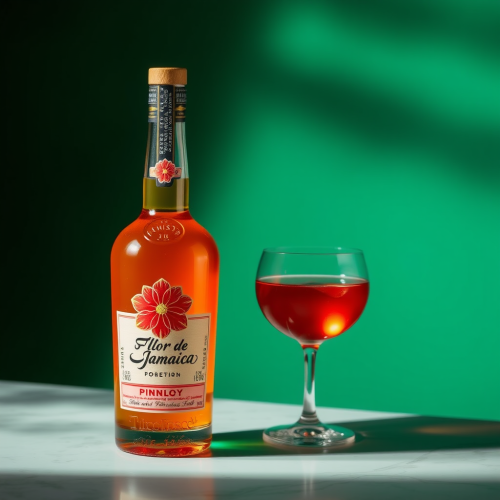 A Level 3 packaging for hibiscus liquor with red tones.
