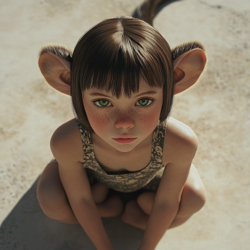 A Little Girl with Monkey Features on Sunny Day