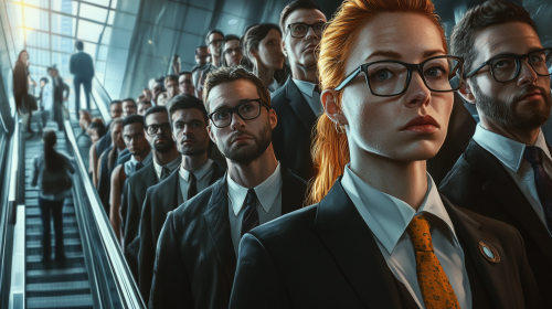 A Long Line of Office Workers Waiting