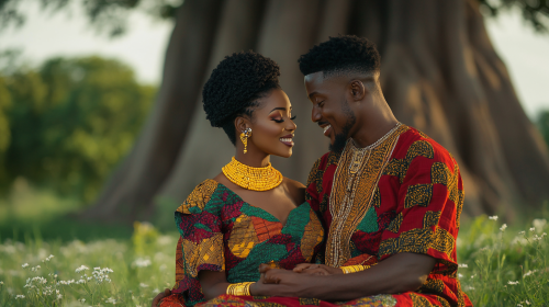 A Loving Black Couple in Kente Cloth