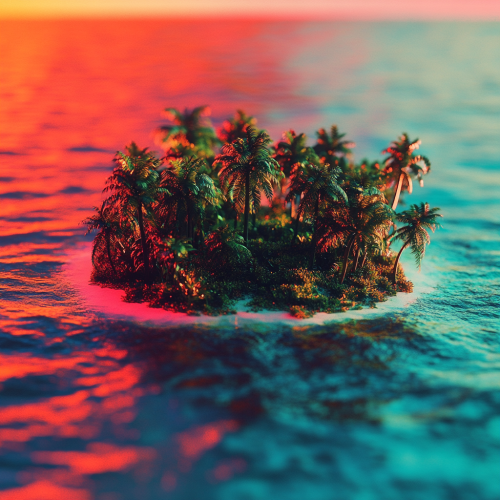 A Lush Island at Sunset from Above