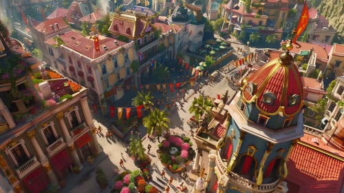 A Luxurious City with Citizens, Cars, and Flowers A Luxurious City with Citizens, Cars, and Flowers