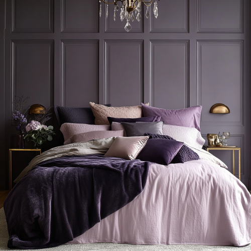 A Luxurious Lavender Bedroom with Plush Textures