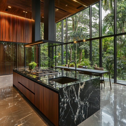 A Luxurious Modern Kitchen in a Waterfall Mansion