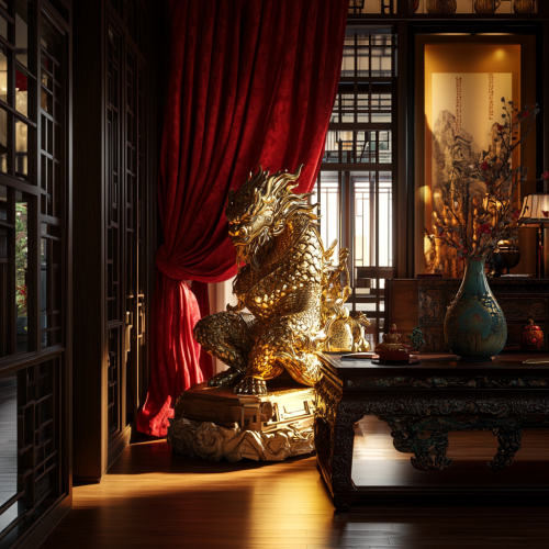 A Majestic Golden Pi Xiu in Elegant Chinese Room
