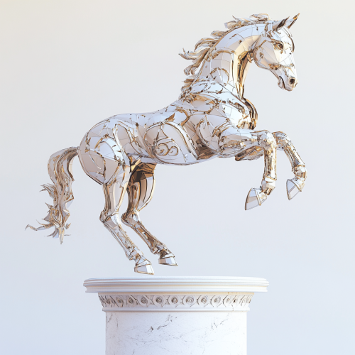 A Majestic Jumping Horse Sculpture in Futuristic Design