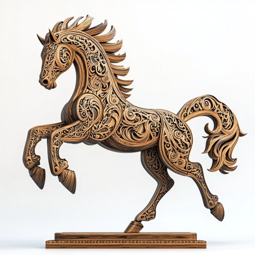 A Majestic Jumping Horse Sculpture in Wood