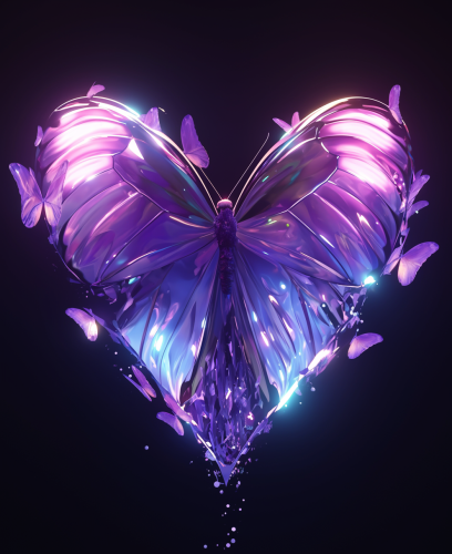 A Majestic Purple Butterfly Heart in the Clouds