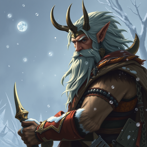 A Male Barbarian Elf Druid in Winter