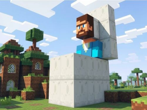A Man's Head Emerging from a Giant Minecraft Toilet