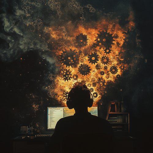 A Man Struggles with Gears in His Head