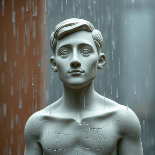 A Man in Rain, Sculpted from Textured Clay