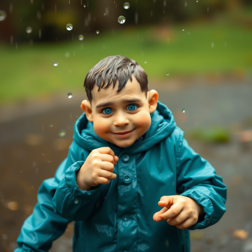 A Man in Rain in Childish Dough Style