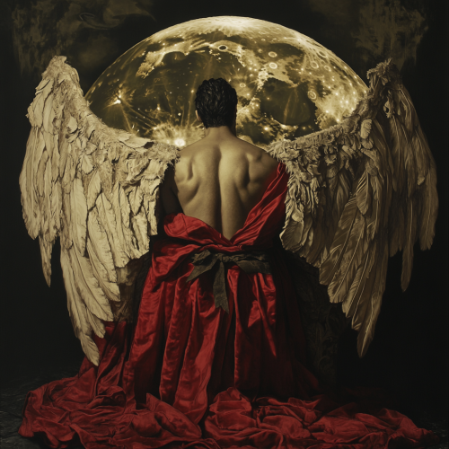 A Manly Figure Gracefully Sits Under Giant Moon