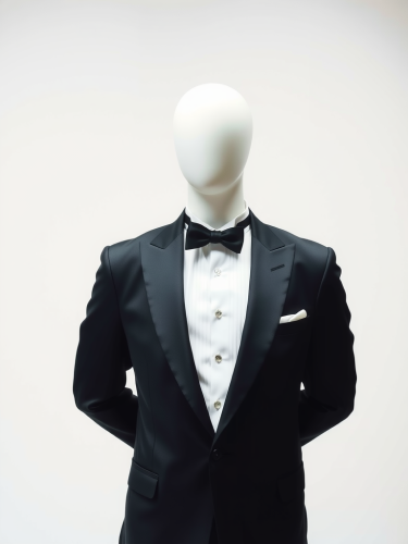 A Mannequin Displaying a Classic Black Tuxedo