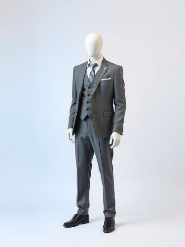 A Mannequin in Grey Suit on White Background