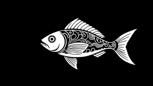 A Maori-style black and white fish drawing.