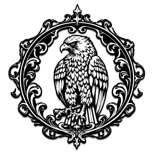 A Medieval Hawk with Gothic Scrollwork Frame