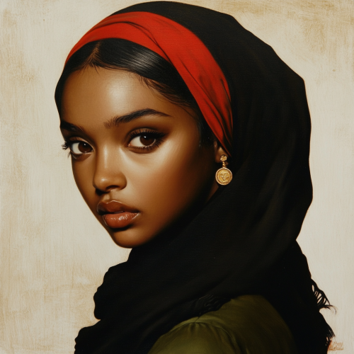 A Melancholic Young Woman in Black Headscarf