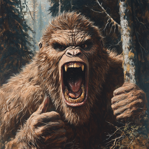 A Menacing Bigfoot Growling in Forest