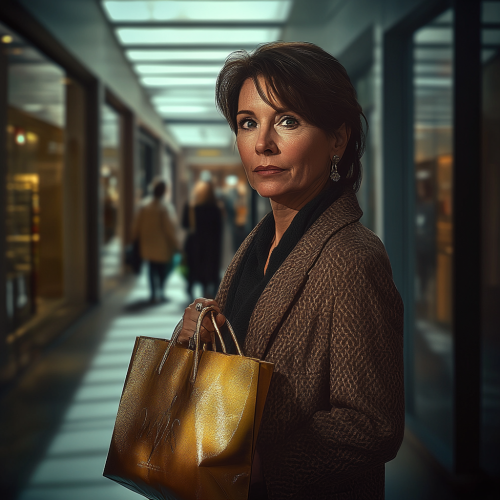 A Middle-Aged Woman Shopping for Luxury Accessories