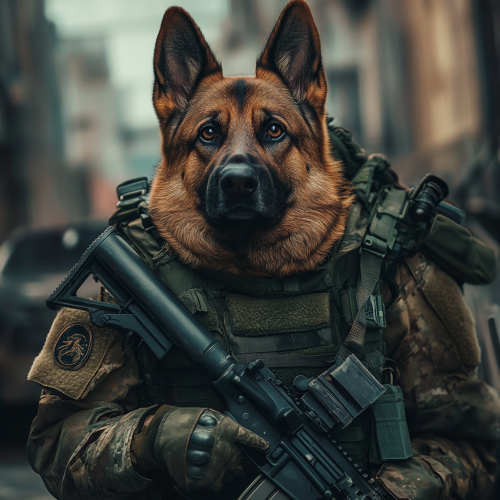 A Military Dog Ready for Combat in City