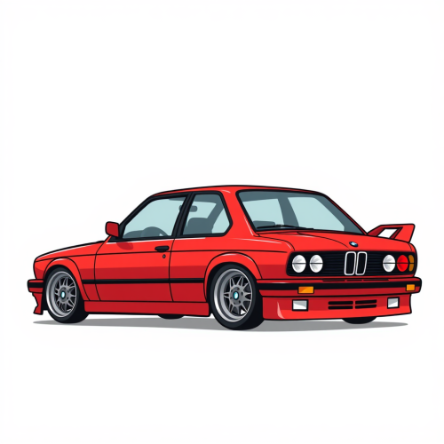 A Minimalist Cartoon of Lowered Red BMW E30 M3