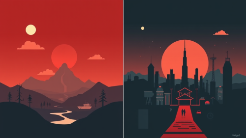 A Minimalist Poster of Utopian vs Dystopian Worlds