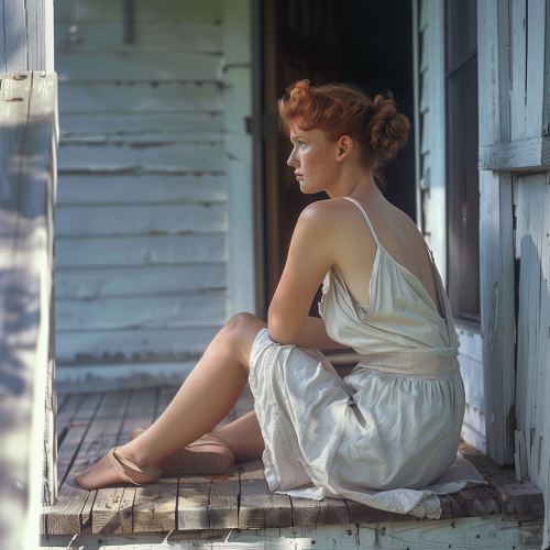 A Model in Red Dress at Colonial House