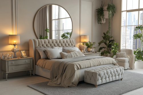 A Modern Bedroom with Elegant Furniture and City View
