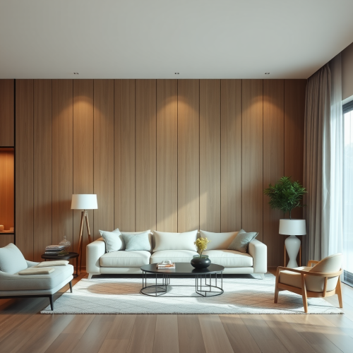A Modern Living Room with Wall Panelling