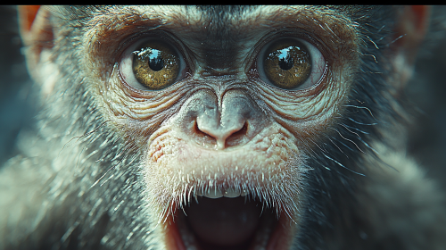 A Monkey with Enlarged Eyes and Mouth