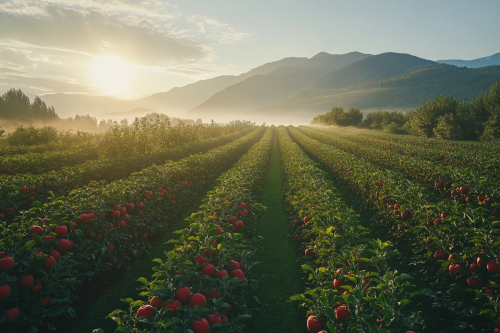 A Morning Drone View of Apple Orchard