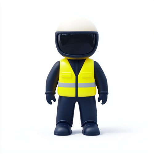 A Motorcyclist in Navy Blue on White Background